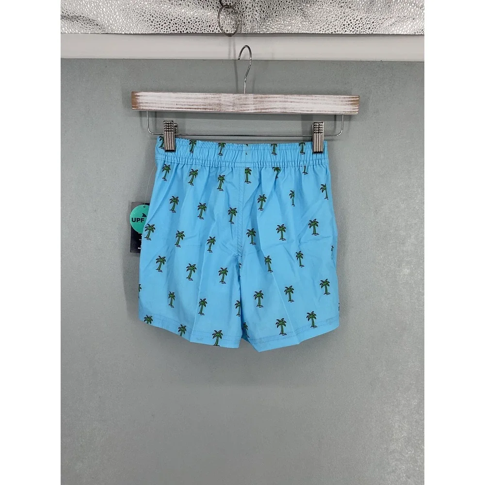 Rugged Shark Boys Swim Shorts Blue Palm Tree UPF 50+ Recycled S 6-7